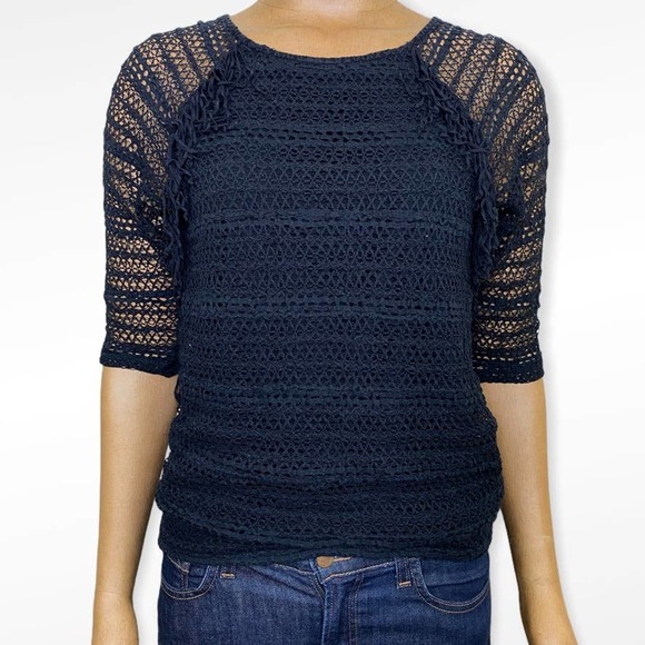 Nightcap by Carisa Rene Carmen Crochet and Fringed Shirt in Black Medium - Picture 1 of 11